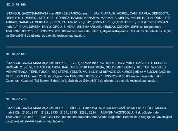 İstanbul’un yüzlerce sokağında elektrikler kesilecek (13 Mart) | Bu adreslere dikkat! İstanbul’un yüzlerce sokağında elektrikler kesilecek (13 Mart) | Bu adreslere dikkat!