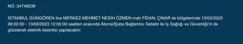 İstanbul’un yüzlerce sokağında elektrikler kesilecek (13 Mart) | Bu adreslere dikkat! İstanbul’un yüzlerce sokağında elektrikler kesilecek (13 Mart) | Bu adreslere dikkat!