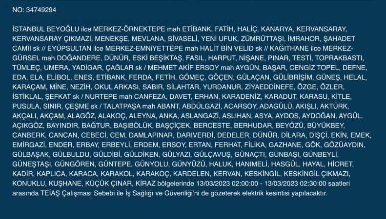 İstanbul’un yüzlerce sokağında elektrikler kesilecek (13 Mart) | Bu adreslere dikkat! İstanbul’un yüzlerce sokağında elektrikler kesilecek (13 Mart) | Bu adreslere dikkat!