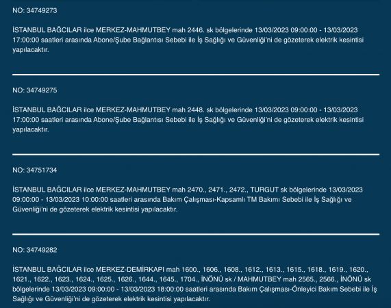 İstanbul’un yüzlerce sokağında elektrikler kesilecek (13 Mart) | Bu adreslere dikkat! İstanbul’un yüzlerce sokağında elektrikler kesilecek (13 Mart) | Bu adreslere dikkat!