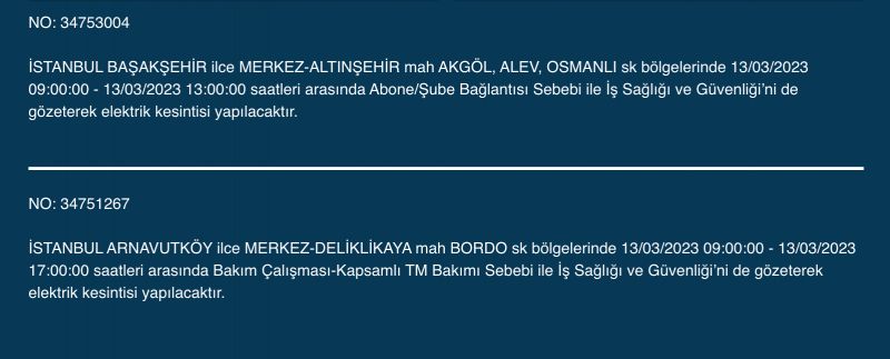 İstanbul’un yüzlerce sokağında elektrikler kesilecek (13 Mart) | Bu adreslere dikkat! İstanbul’un yüzlerce sokağında elektrikler kesilecek (13 Mart) | Bu adreslere dikkat!