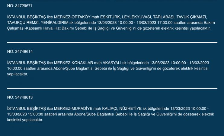 İstanbul’un yüzlerce sokağında elektrikler kesilecek (13 Mart) | Bu adreslere dikkat! İstanbul’un yüzlerce sokağında elektrikler kesilecek (13 Mart) | Bu adreslere dikkat!