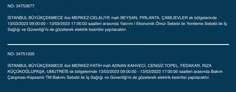 İstanbul’un yüzlerce sokağında elektrikler kesilecek (13 Mart) | Bu adreslere dikkat! İstanbul’un yüzlerce sokağında elektrikler kesilecek (13 Mart) | Bu adreslere dikkat!