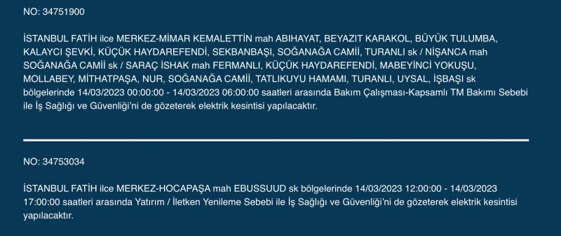 Megakente uyarı! Yüzlerce adreste elektrikler saatlerce kesilecek! (14 Mart) Megakente uyarı! Yüzlerce adreste elektrikler saatlerce kesilecek! (14 Mart)