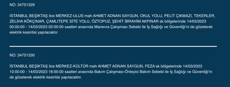 Megakente uyarı! Yüzlerce adreste elektrikler saatlerce kesilecek! (14 Mart) Megakente uyarı! Yüzlerce adreste elektrikler saatlerce kesilecek! (14 Mart)