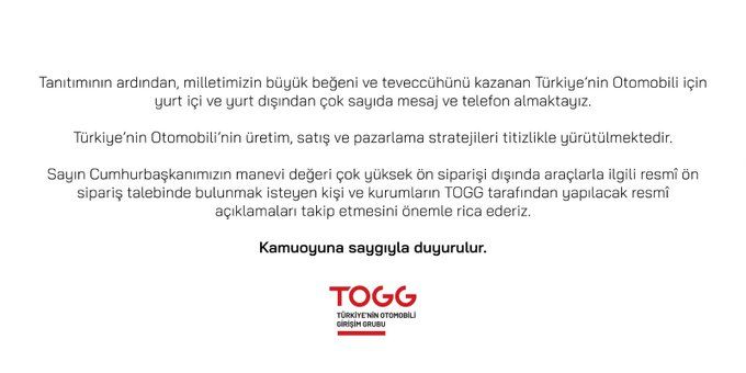 Yerli otomobil için önemli ön sipariş açıklaması