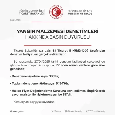 Ticaret Bakanlığından yangın malzemesi denetimi: 351 işletmeden savunma istendi