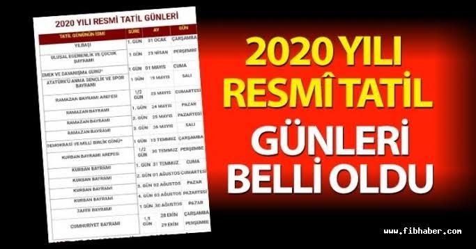 2020 resmi tatil iş takvimi