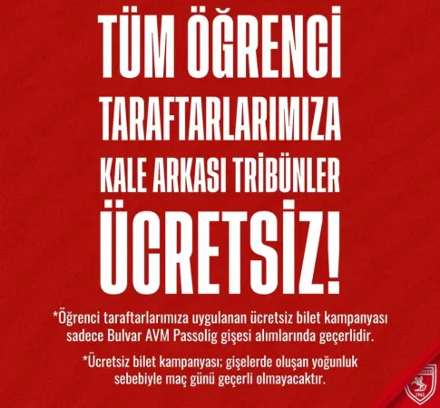 Samsunspor - Hatayaspor maçı biletleri öğrencilere ücretsiz