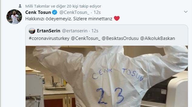 Cenk Tosun’dan sağlık çalışanlarına destek