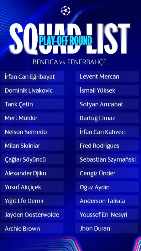 Fenerbahçe’nin Benfica maçı kamp kadrosu belli oldu