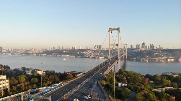 Kısıtlama sonrası 15 Temmuz Şehitler Köprüsü havadan görüntülendi