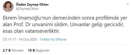 Prof. Özden Zeynep Oktav, İmamoğlu’na tepki gösterip unvanını sildi!