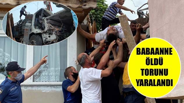 Freni boşalan kamyon eve girdi