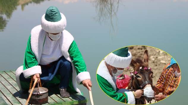 Önce eşeğe maske takıldı sonra göle maya çalındı