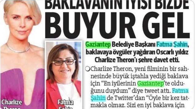 Fatma Şahin Charlize Theron’u Gaziantep’e davet etti