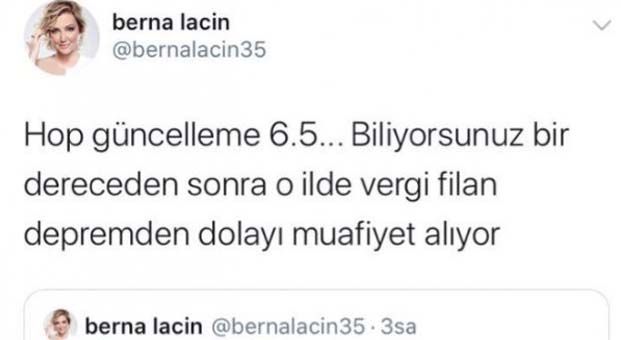 Berna Laçin’den tepki çeken deprem tweet’i