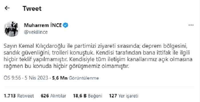 Muharrem İnce teklifi yalanladı Muharrem İnce teklifi yalanladı