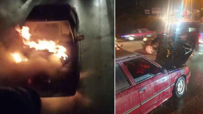 Bursa'da seyir halindeki otomobil alev alev yandı Bursa'da seyir halindeki otomobil alev alev yandı