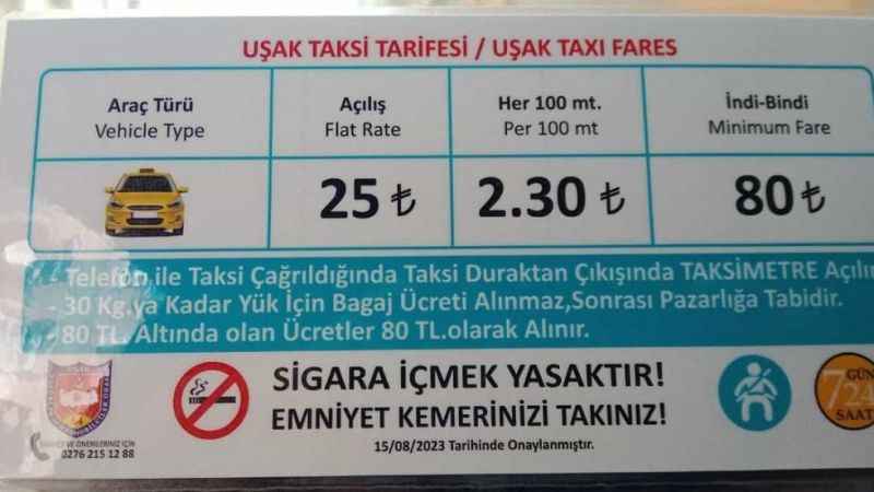 Uşak’ta taksi ücretlerine zam Uşak’ta taksi ücretlerine zam