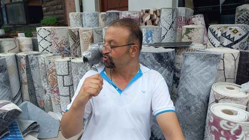 Hayat arkadaşı papağanı ile sokaklarda geziyor