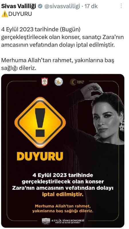 Amcası ölen ünlü sanatçının Sivas konseri iptal edildi