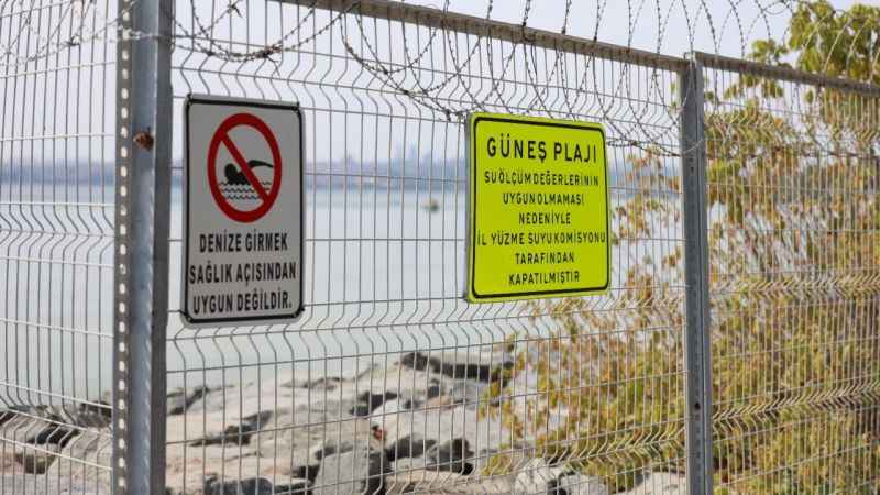 Kapatılan Florya Sahili'nde deniz yeşile büründü