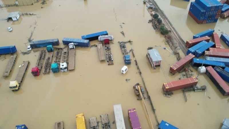 Sel sularının bastığı Halkalı Gümrüğü havadan görüntülendi Sel sularının bastığı Halkalı Gümrüğü havadan görüntülendi