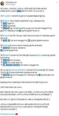 Bakan Yerlikaya: “14 zehir taciri yakalandı” Bakan Yerlikaya: “14 zehir taciri yakalandı”