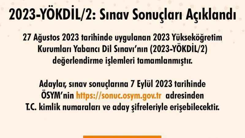 2023-YÖKDİL/2 sonuçları açıklandı