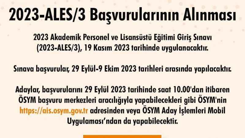 2023-ALES/3 başvuruları başladı