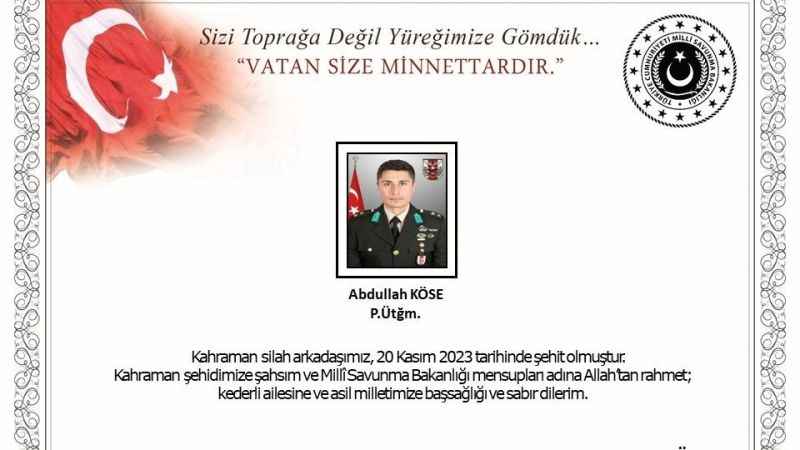 Pençe-Kilit operasyonu bölgesinde bir asker şehit oldu