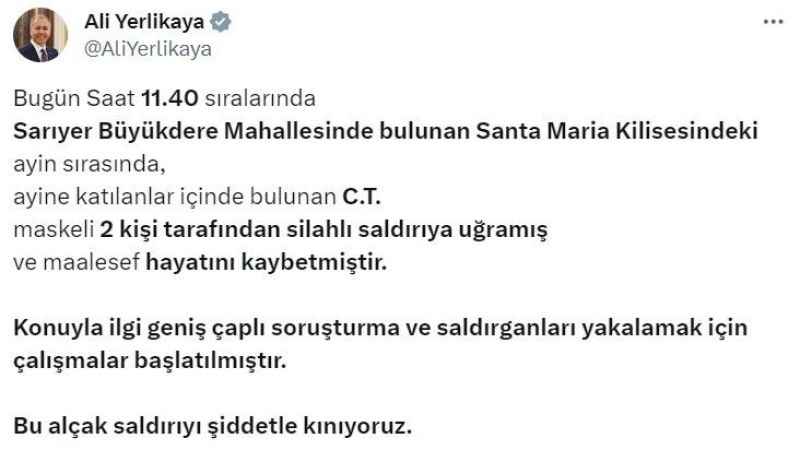 Bakan Yerlikaya: "Bu alçak saldırıyı şiddetle kınıyoruz" Bakan Yerlikaya: "Bu alçak saldırıyı şiddetle kınıyoruz"