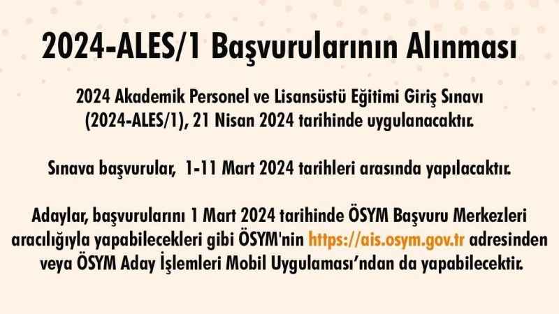 2024-ALES/1 başvuruları başladı 2024-ALES/1 başvuruları başladı