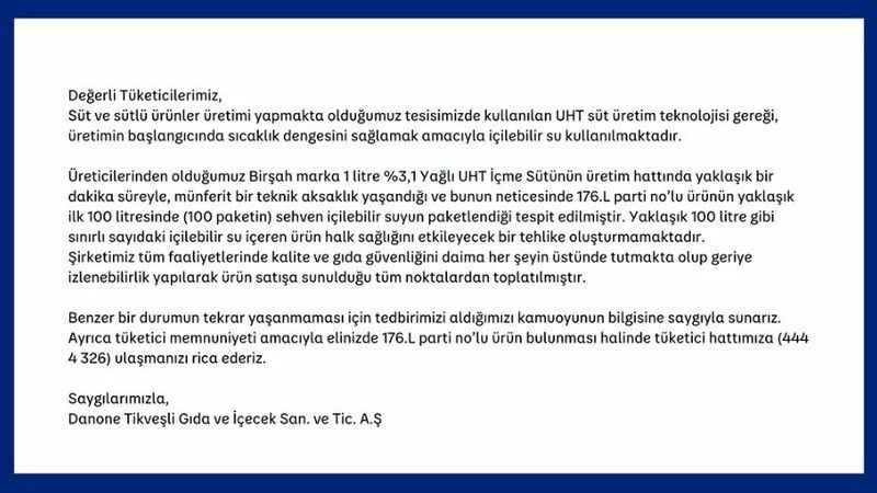 Danone'nin ürettiği sütten su çıktı Danone'nin ürettiği sütten su çıktı