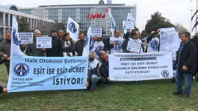 İBB önünde halk otobüs şoförleri eylem yaptı