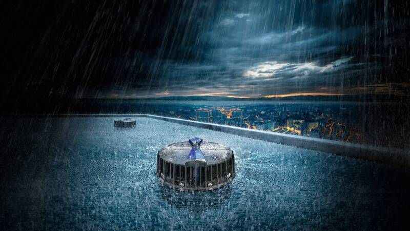 Sağanak yağışlara karşı binaların koruyucusu Geberit Pluvia Sifonik Çatı Drenaj Sistemi Sağanak yağışlara karşı binaların koruyucusu Geberit Pluvia Sifonik Çatı Drenaj Sistemi