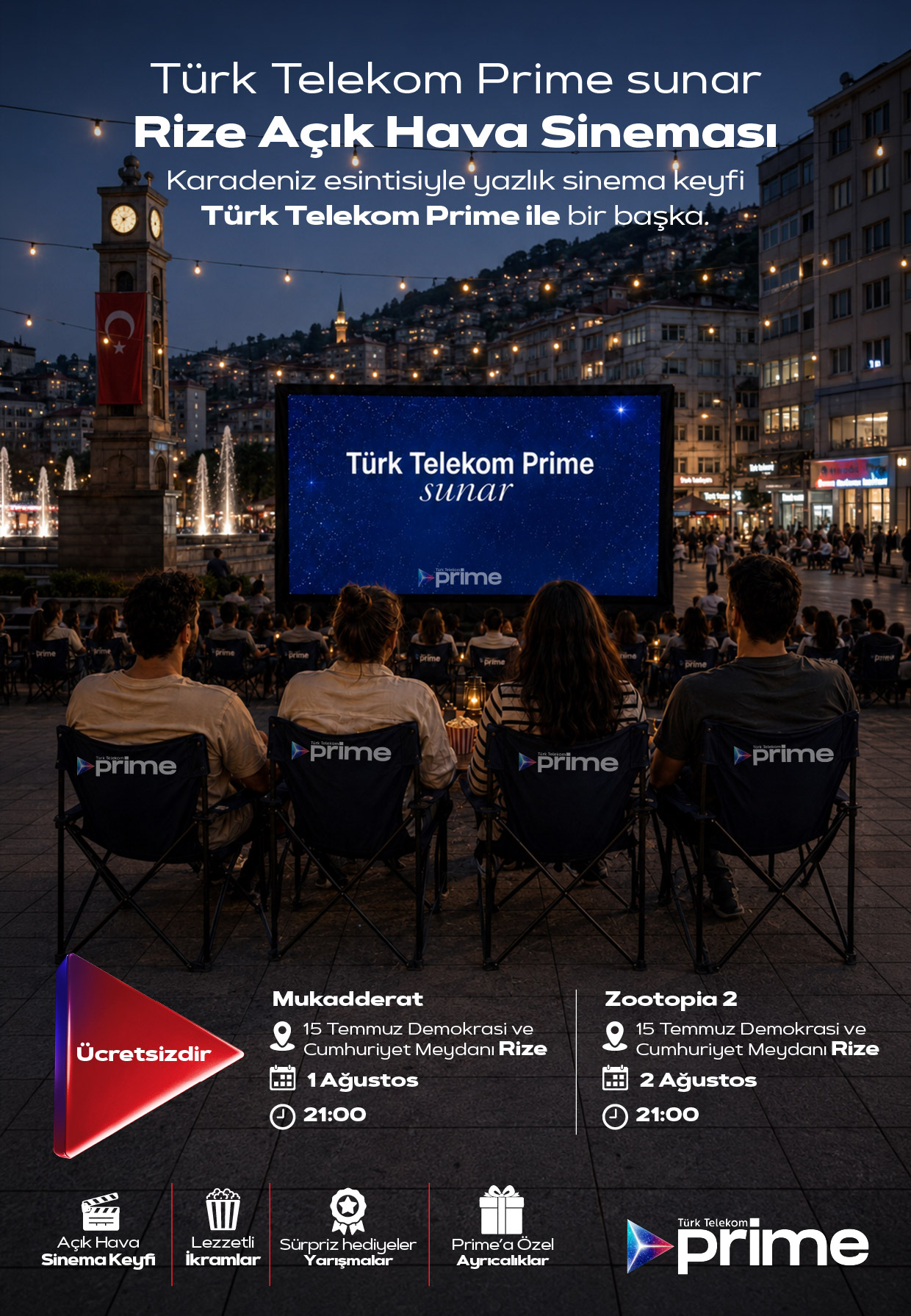 Türk Telekom Prime Açık Hava Sineması Rize'de sinemaseverlerle buluşuyor