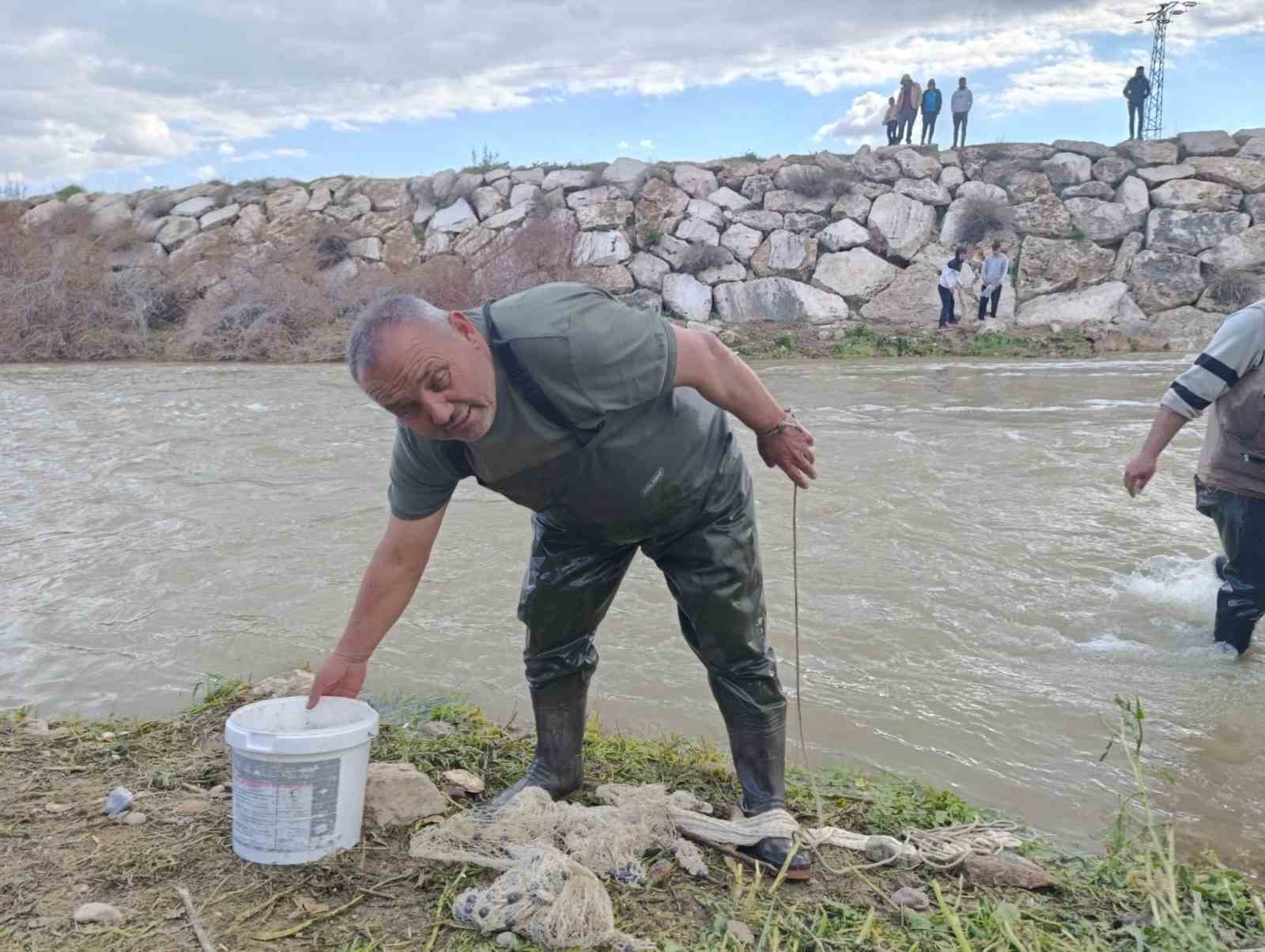 10 yıllık kuraklığın hakim olduğu çayda balık avladılar
