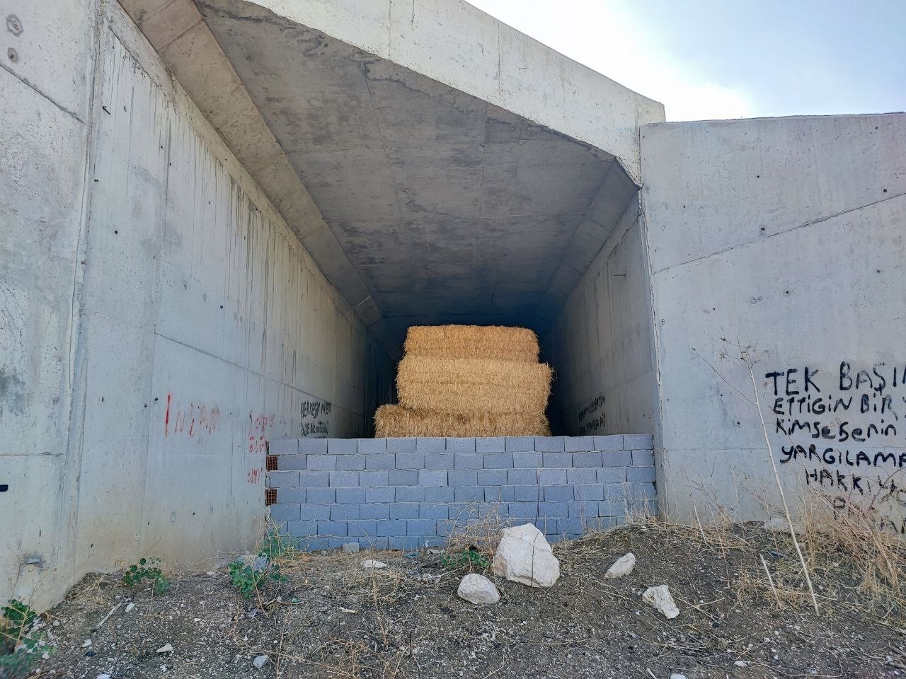 7 yıldır bitmeyen yolun köprü ayakları samanlığa döndü
