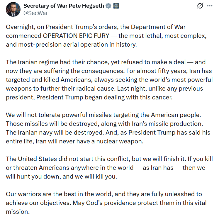 ABD Savunma Bakanı Hegseth, İran’a yönelik açıklamalarda bulundu
