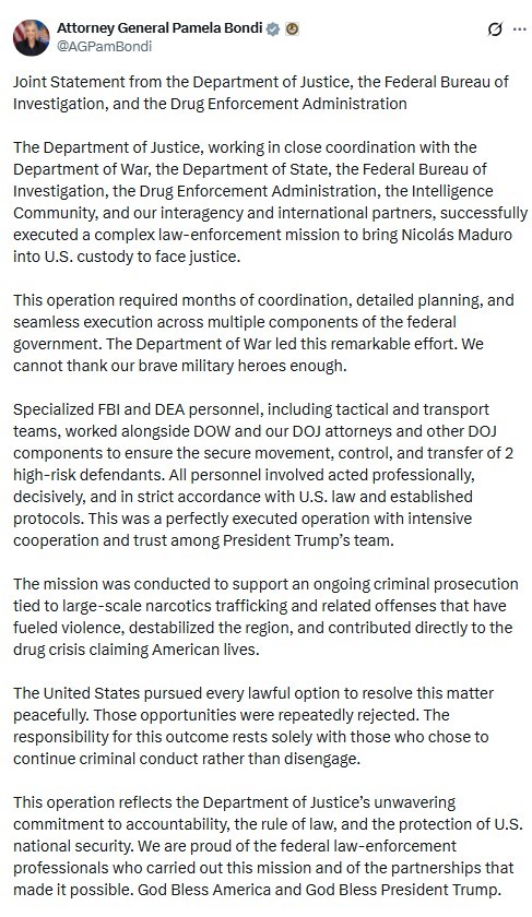 ABD’den Maduro operasyonu açıklaması: "Sonucun sorumluluğu suç faaliyetlerini sürdürmeyi tercih edenlere aittir"
