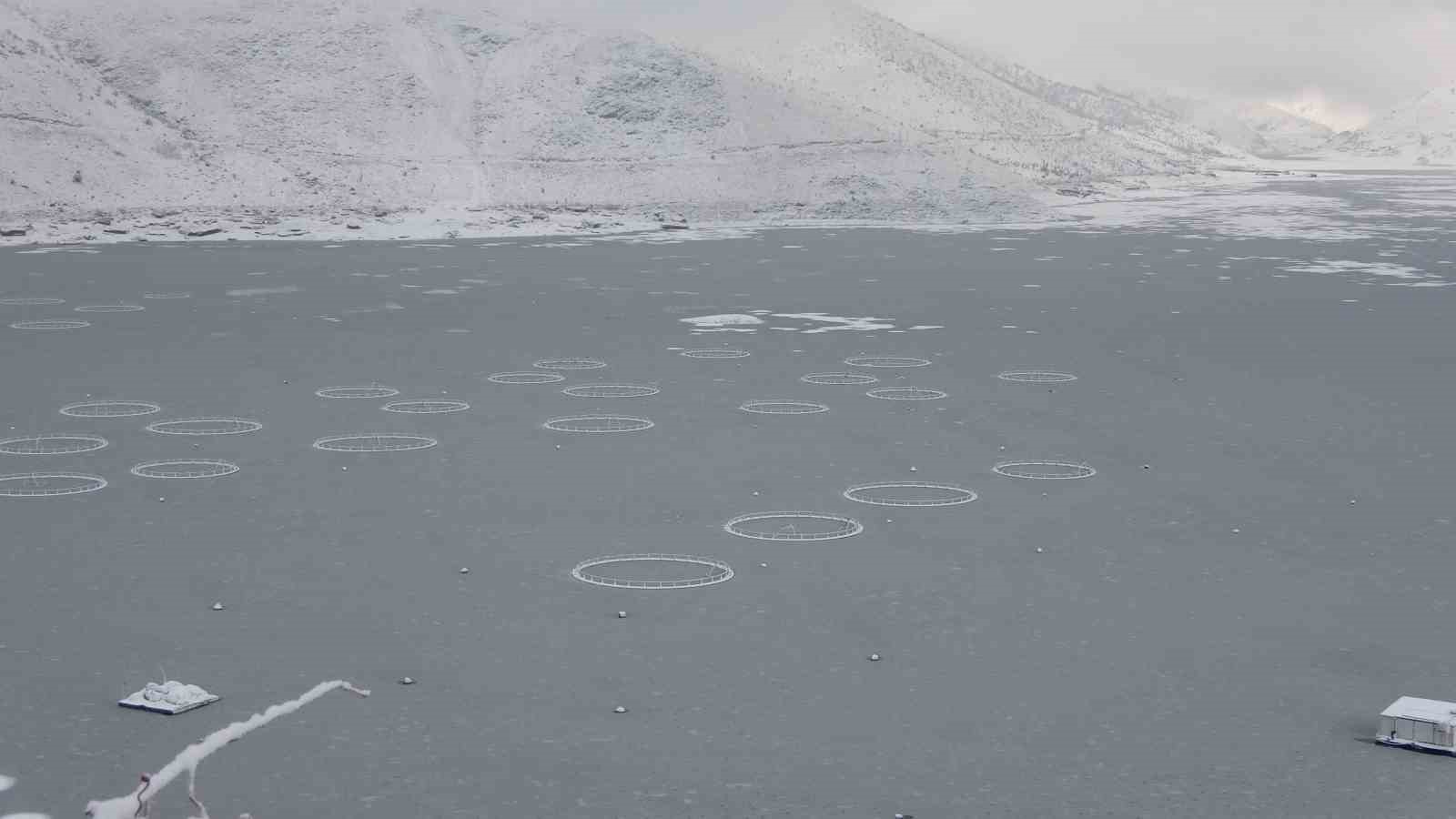 Adıyaman’da Çat Barajı’nın yüzeyi buz tuttu
