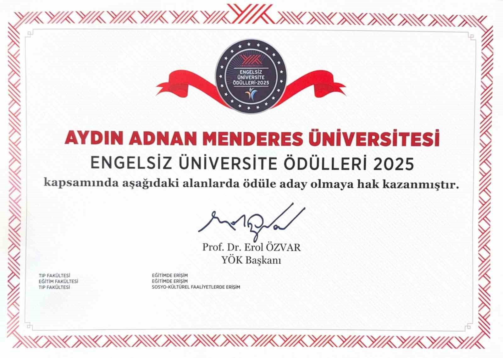 ADÜ ’Engelsiz Üniversite Ödülleri 2025’e aday gösterildi
ADÜ ’Engelsiz Üniversite Ödülleri 2025’e aday gösterildi