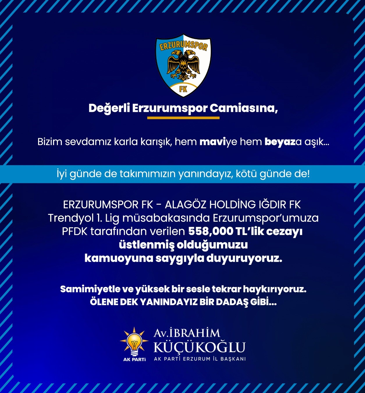 AK Parti İl Başkanı Küçükoğlu, "558 bin TL’lik cezayı üstleniyoruz"
