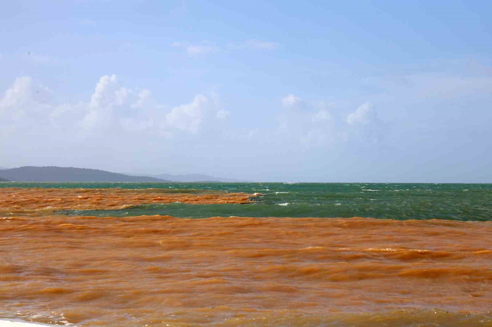 Akyaka’da denizin rengi kahverengiye döndü
