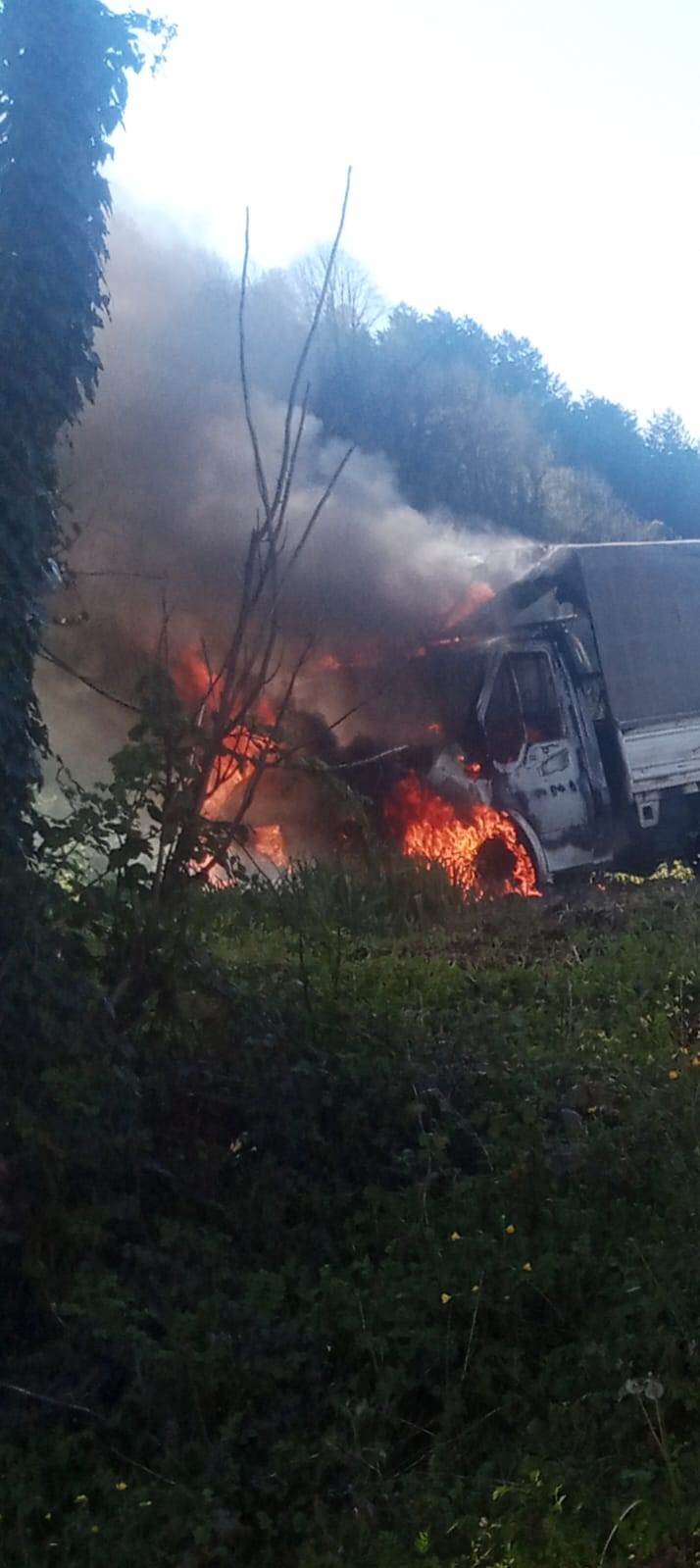 Alaplı’da seyir halindeki kamyonet yandı
