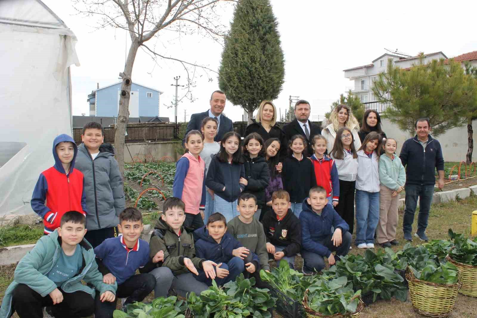 Altıntaş Zafer İlkokulu Tarım Atölyesinin ilk hasadı ıspanak oldu
