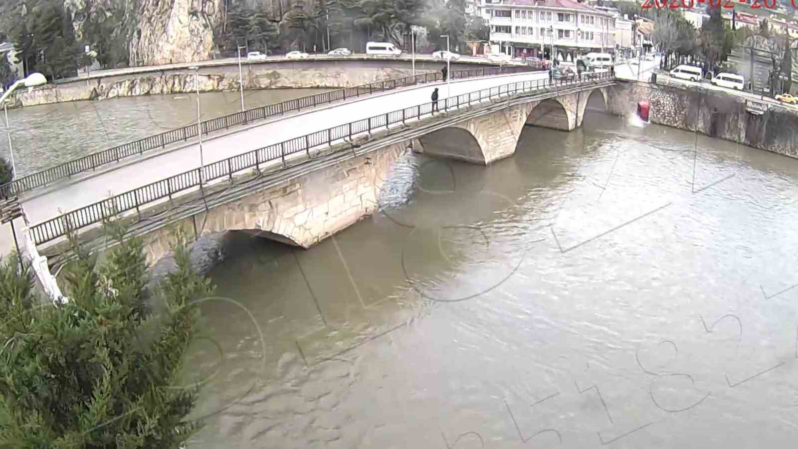 Amasya’da otomobilin Yeşilırmak Nehri’ne uçtuğu kaza kamerada
