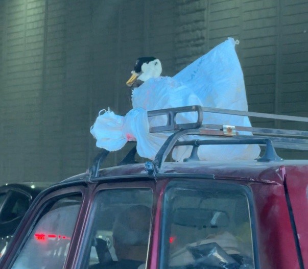 Aracın üzerindeki kazın ilginç yolculuğu kameraya yansıdı
